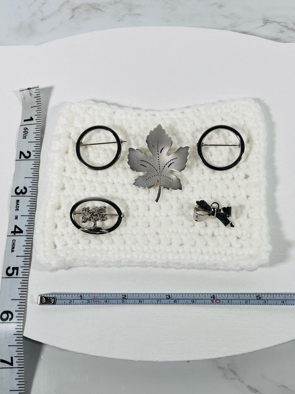 5 Piece Silver Tone Brooch Collection Leaf - Picture 6 of 7